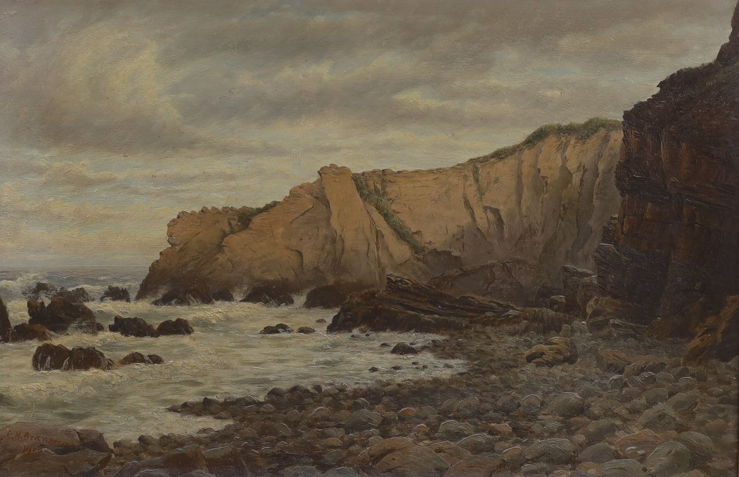 Charles H... Branscombe (act.1891-1922), oil on board, 'Compass Point, Bude', signed and dated 1906, 30 x 45cm